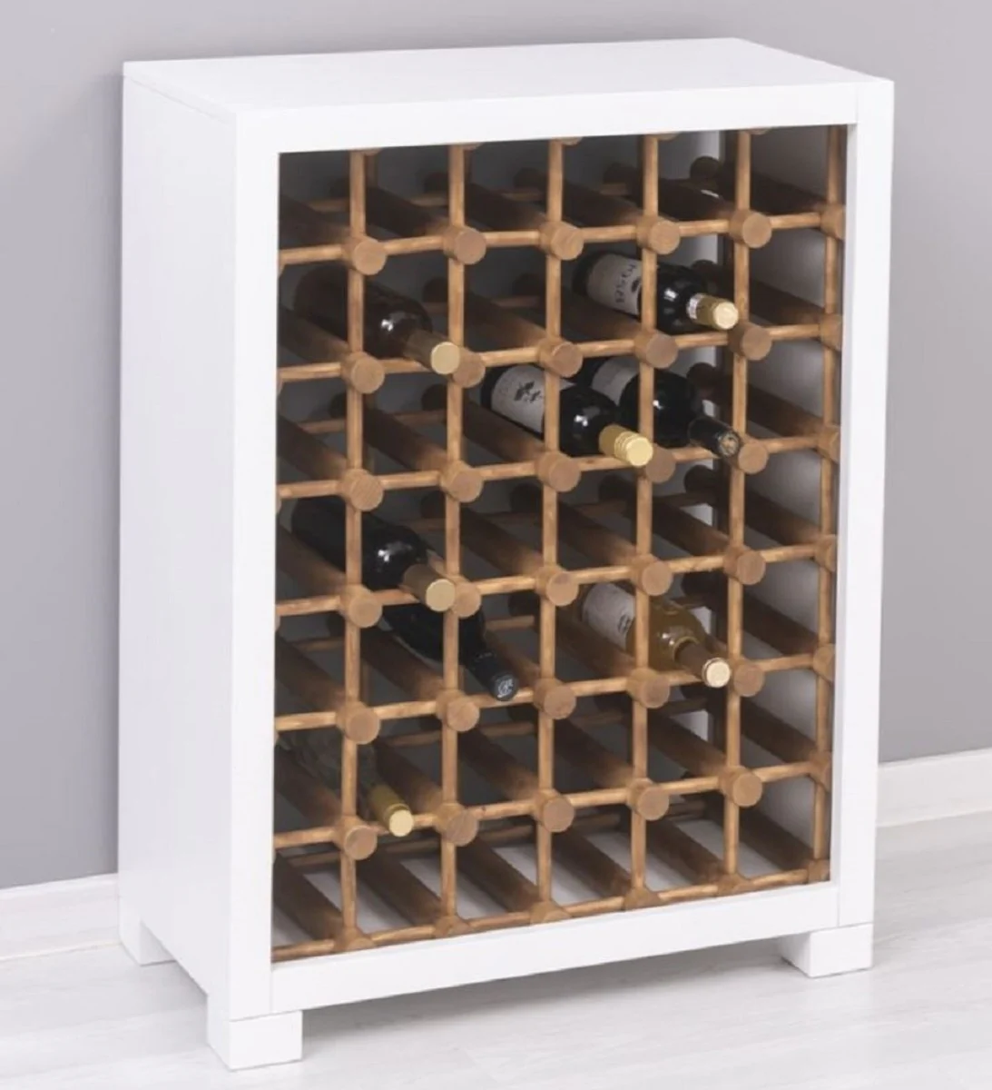 Landhausstil Massivholz Weinschrank Weiß / Naturfarben 68 x 35 x H. 68 cm - Massivholz Weinregal im Landhausstil - Massivholz Bar Möbel - Landhausstil Bar Möbel