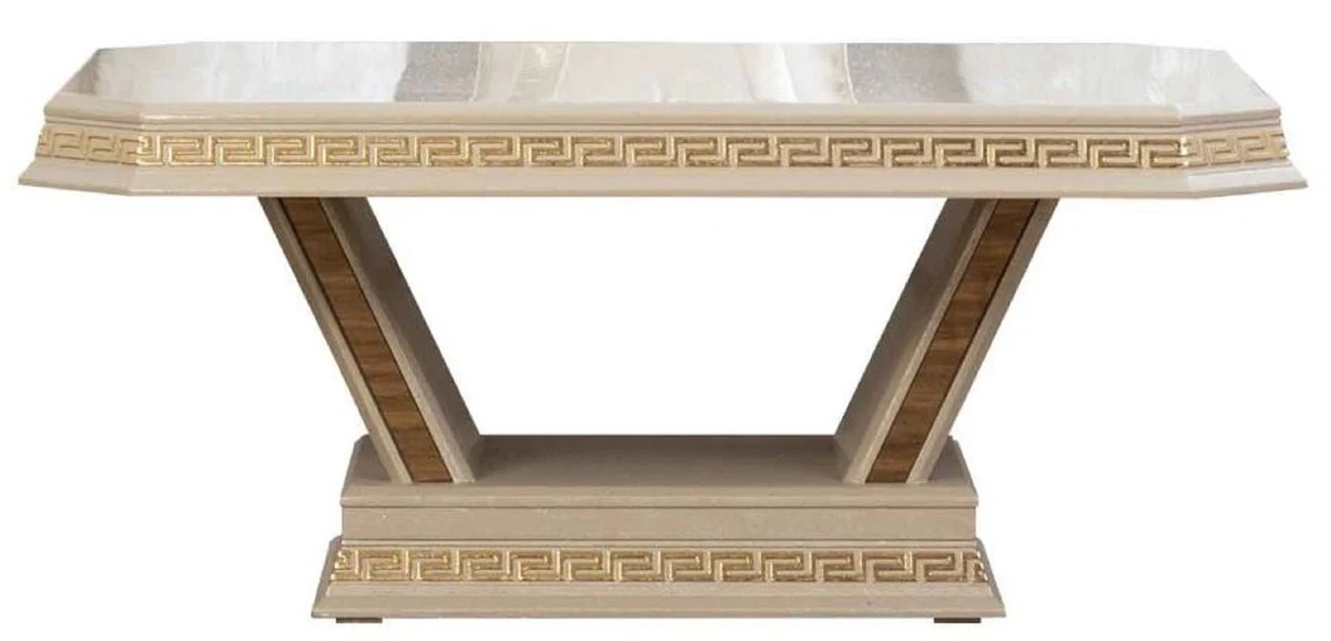 Luxus Art Deco Couchtisch Cremefarben / Gold - Handgefertigter Massivholz Wohnzimmertisch - Art Deco Wohnzimmer Möbel