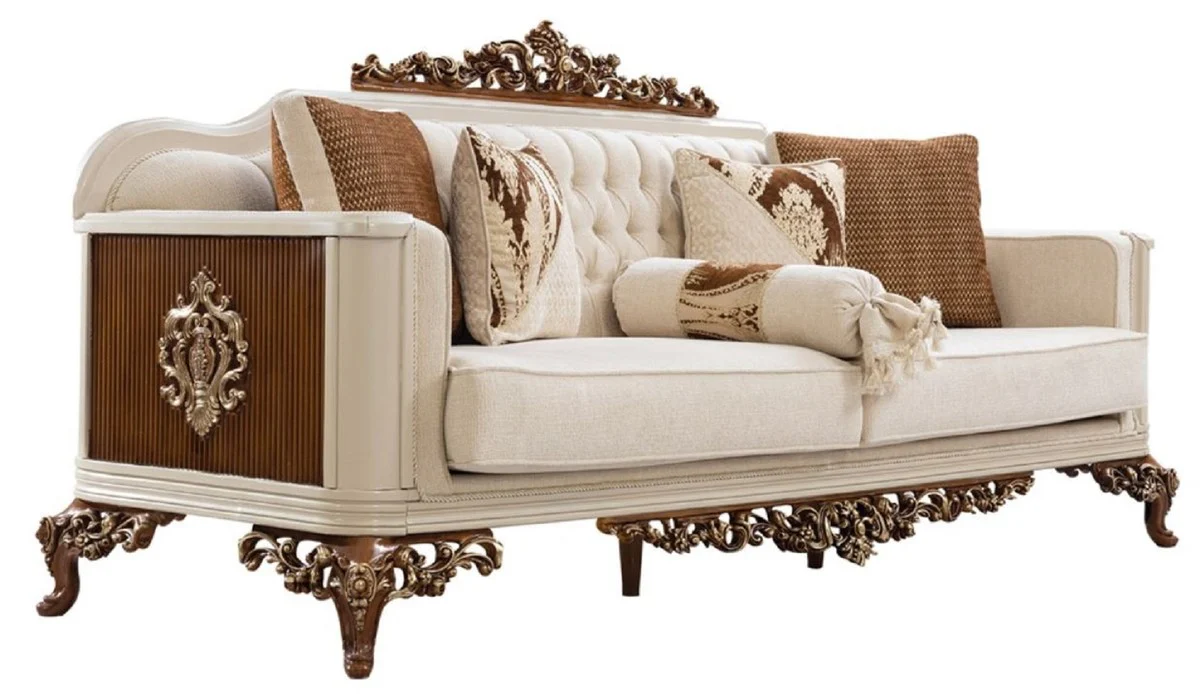 Luxus Barock Wohnzimmer Set Beige / Grau / Braun / Gold - 2 Sofas & 2 Sessel & 1 Couchtisch - Handgefertigte Wohnzimmer Möbel im Barockstil - Edel & Prunkvoll