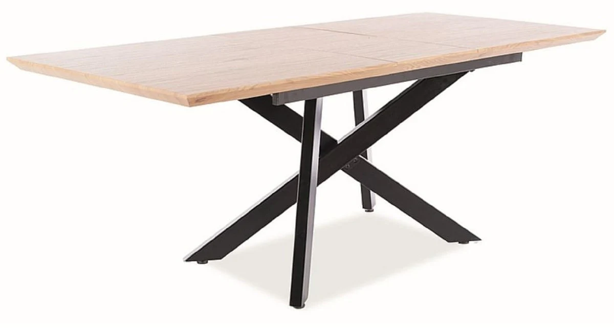 Luxus Esstisch Naturfarben / Matt Schwarz 160-200 x 90 x H. 76 cm - Ausziehbarer Küchentisch - Esszimmer Möbel - Küchen Möbel - Luxus Möbel