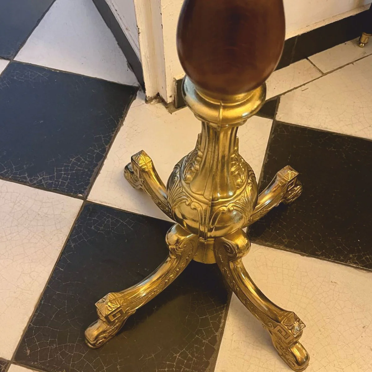 Luxus Barock Garderobenständer Gold / Dunkelbraun H. 180 cm - Made in Italy