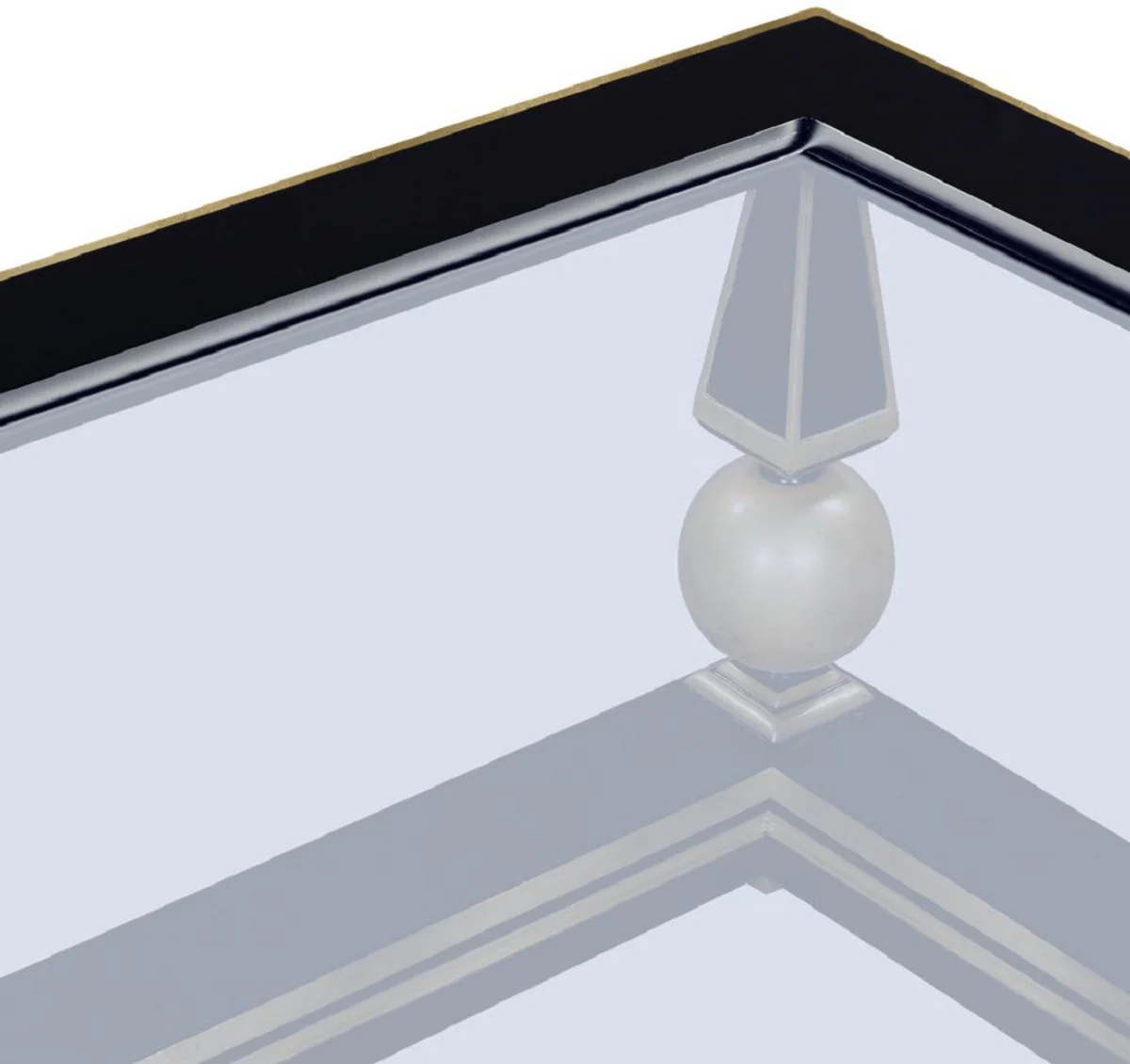 Luxus Art Deco Couchtisch Schwarz / Gold 113 x 113 x H. 47 cm - Prunkvoller Massivholz Wohnzimmertisch mit Glasplatten - Art Deco Wohnzimmer Möbel