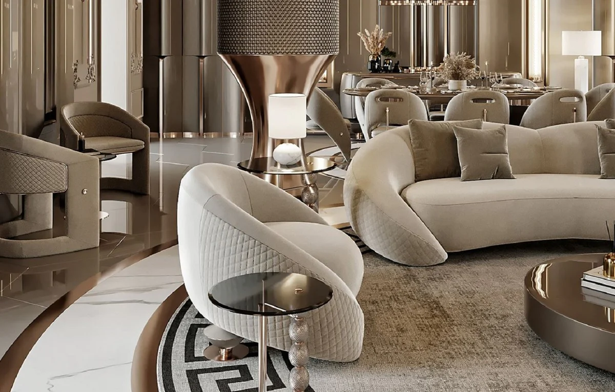 Luxus Sofa Hellgrau / Kupfer 270 x 102 x H. 73 cm - Wohnzimmer Sofa - Hotel Sofa - Wohnzimmer Möbel - Wohnzimmer Einrichtung - Hotel Möbel - Luxus Möbel - Luxus Einrichtung