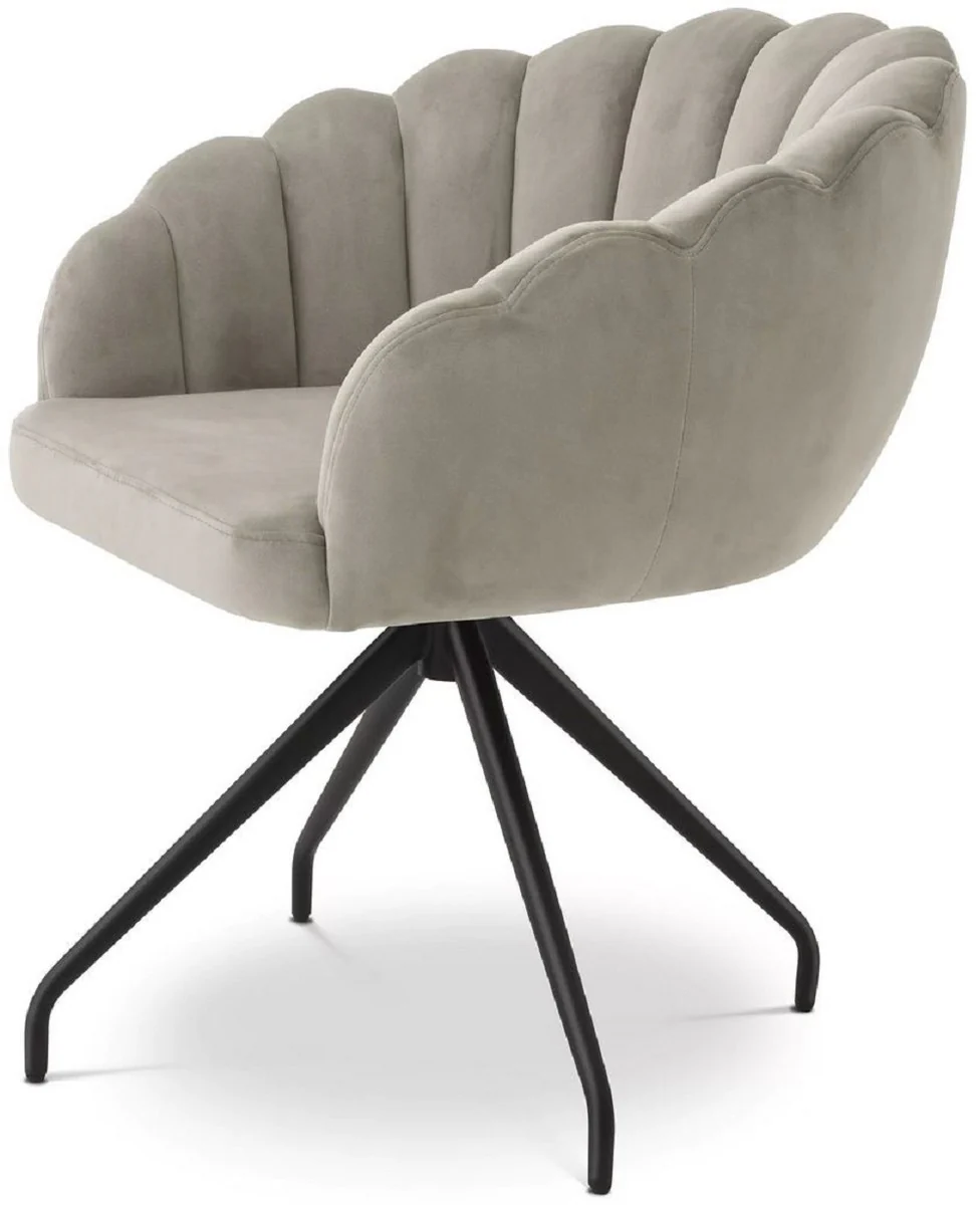 Luxus Esszimmerstuhl Greige / Schwarz 65,5 x 64 x H. 78,5 cm - Drehstuhl mit edlem Samtsoff - Esszimmer Möbel - Luxus Möbel - Luxus Einrichtung - Esszimmer Einrichtung