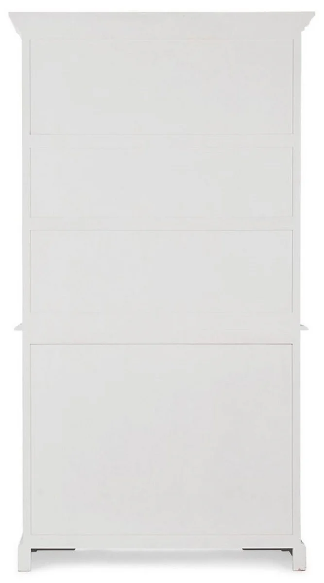 Landhausstil Schrank Antik Weiß 111,4 x 42,5 x H. 203 cm - Landhausstil Esszimmerschrank mit 4 Türen und 2 Schubladen - Landhausstil Vitrine - Landhausstil Esszimmer Möbel