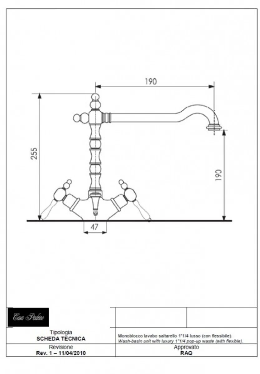 Luxus Bad Zubehör - Jugendstil Retro Waschbecken Armatur Waschtisch Chrom / Teak Serie Milano - Made in Italy