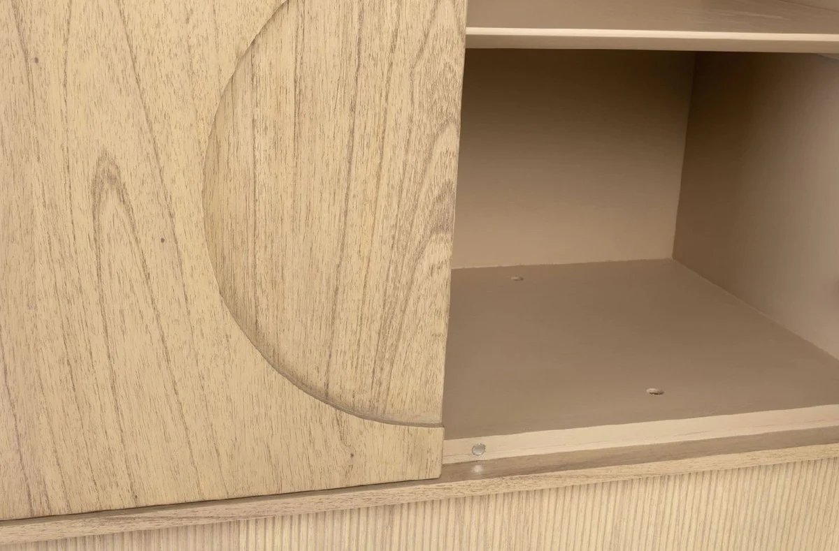 Luxus Designer Schrank Naturfarben 130 x 45 x H. 190 cm - Massivholz Regalschrank mit 3 Türen - Schlafzimmer Schrank - Wohnzimmer Schrank - Büro Schrank - Luxus Möbel