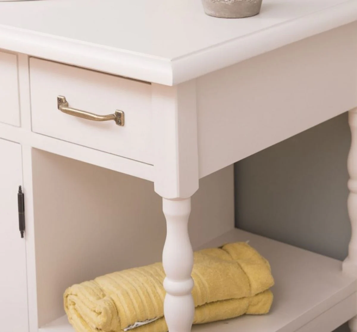 Landhausstil Waschtisch Weiß 128 x 54 x H. 91 cm - Massivholz Waschbeckenschrank - Landhausstil Badezimmer Möbel