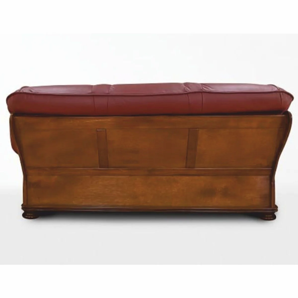Luxus Barock Leder Sofa Bordeauxrot / Braun 220 cm - Barock Möbel