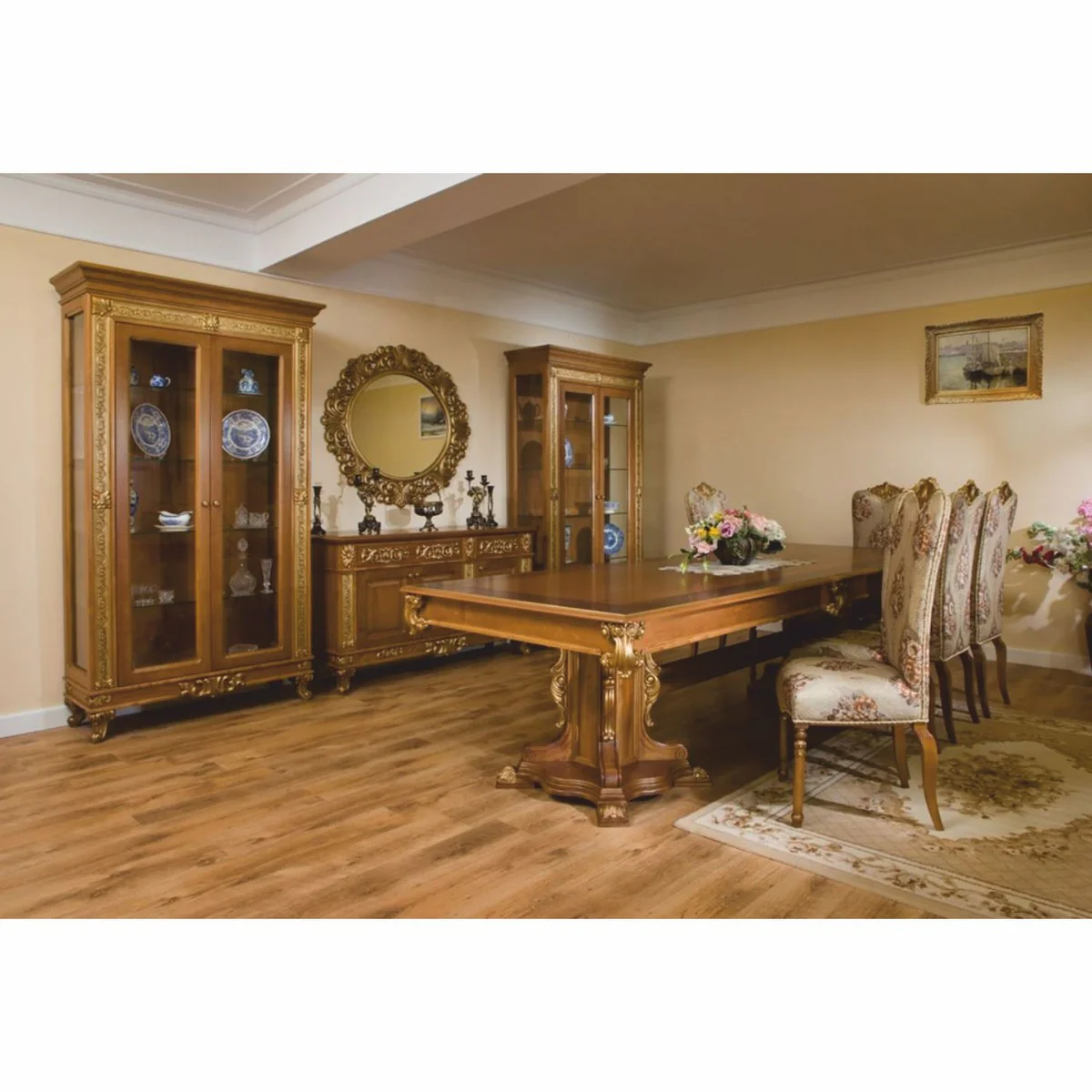 Luxus Barock Esstisch Braun / Gold 310 cm - Barock Esszimmer Möbel