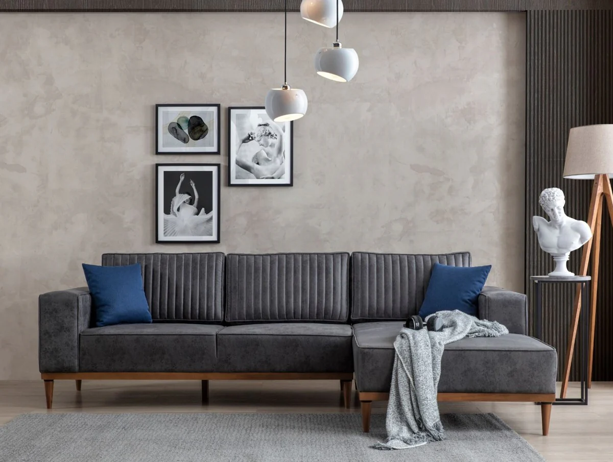 Luxus Ecksofa Grau / Braun 265 x 180 x H. 70 cm - Elegantes Wohnzimmer Sofa - Luxus Möbel