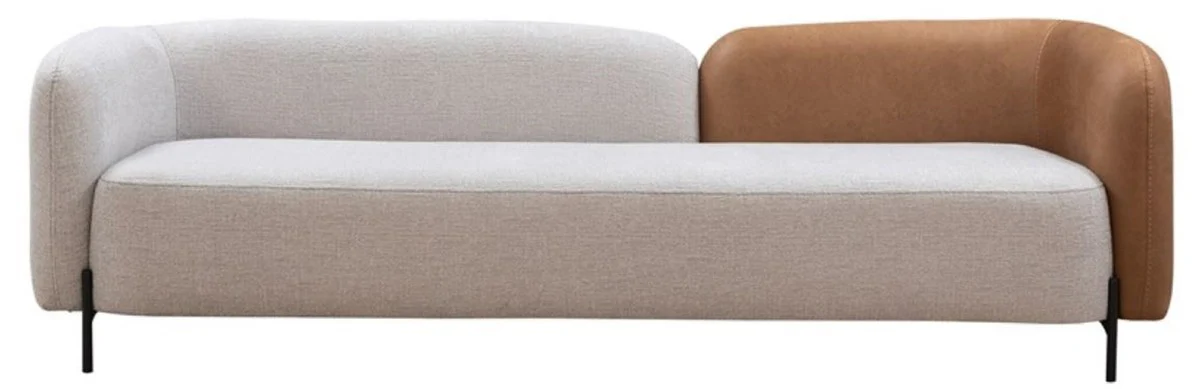 Luxus Sofa Hellgrau / Braun / Schwarz 255 x 90 x H. 70 cm - Wohnzimmer Sofa - Wohnzimmer Möbel - Luxus Möbel - Luxus Einrichtung