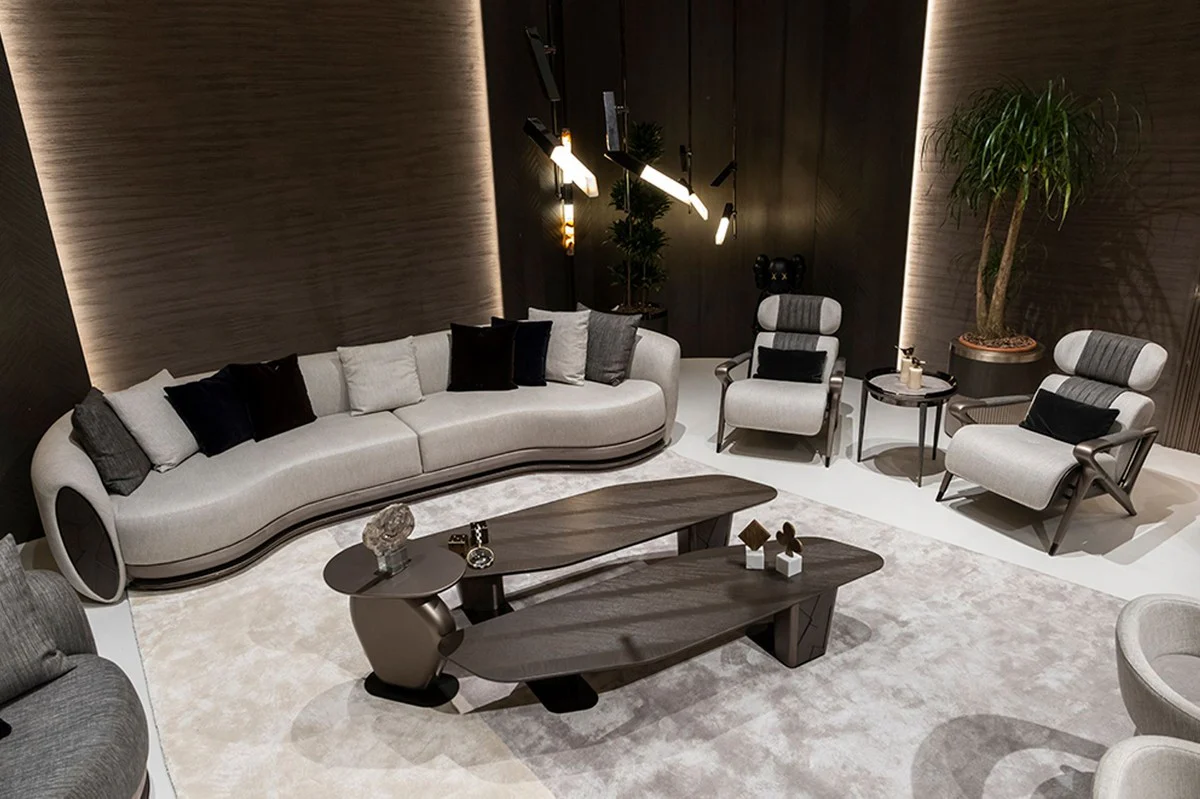 Luxus 3-Bein Beistelltisch Grau / Schwarz / Bronze Ø 53 x H. 55,16 cm - Runder Wohnzimmer Beistelltisch - Hotel Tisch - Wohnzimmer Möbel - Hotel Möbel - Luxus Qualität