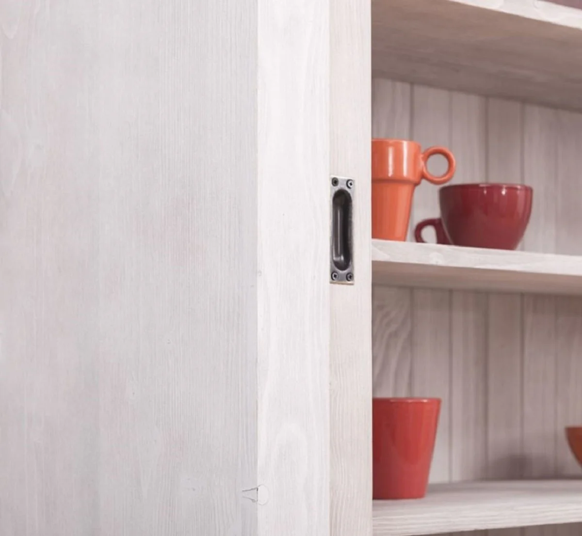 Landhausstil Esszimmerschrank Hellgrau 142 x 48 x H. 225 cm - Massivholz Küchenschrank - Landhausstil Esszimmer Möbel