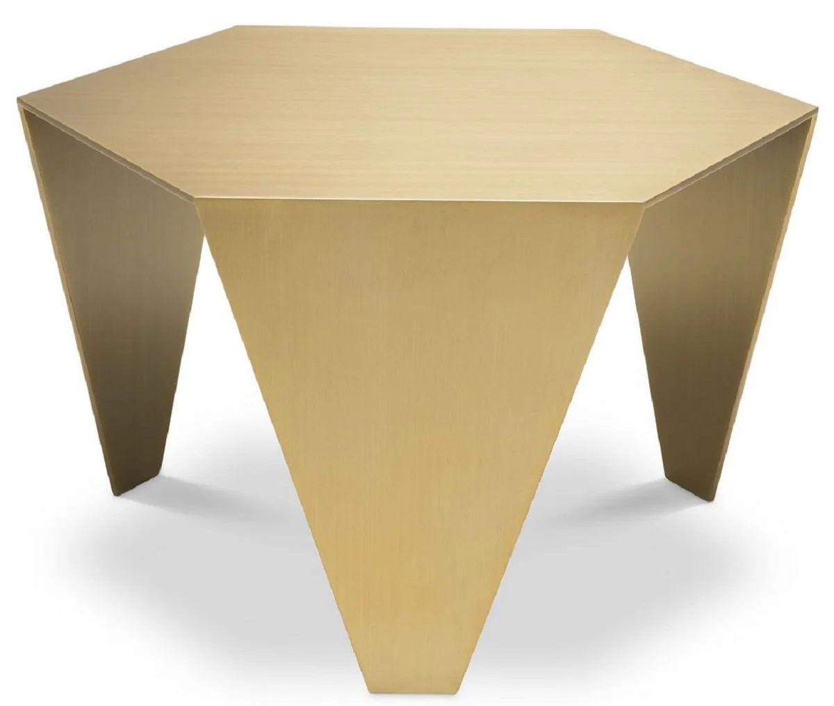 Luxus Beistelltisch Messingfarben 57,5 x 50 x H. 34,5 cm - 6 Eckiger Edelstahl Tisch - Luxus Wohnzimmer Möbel - Luxus Qualität