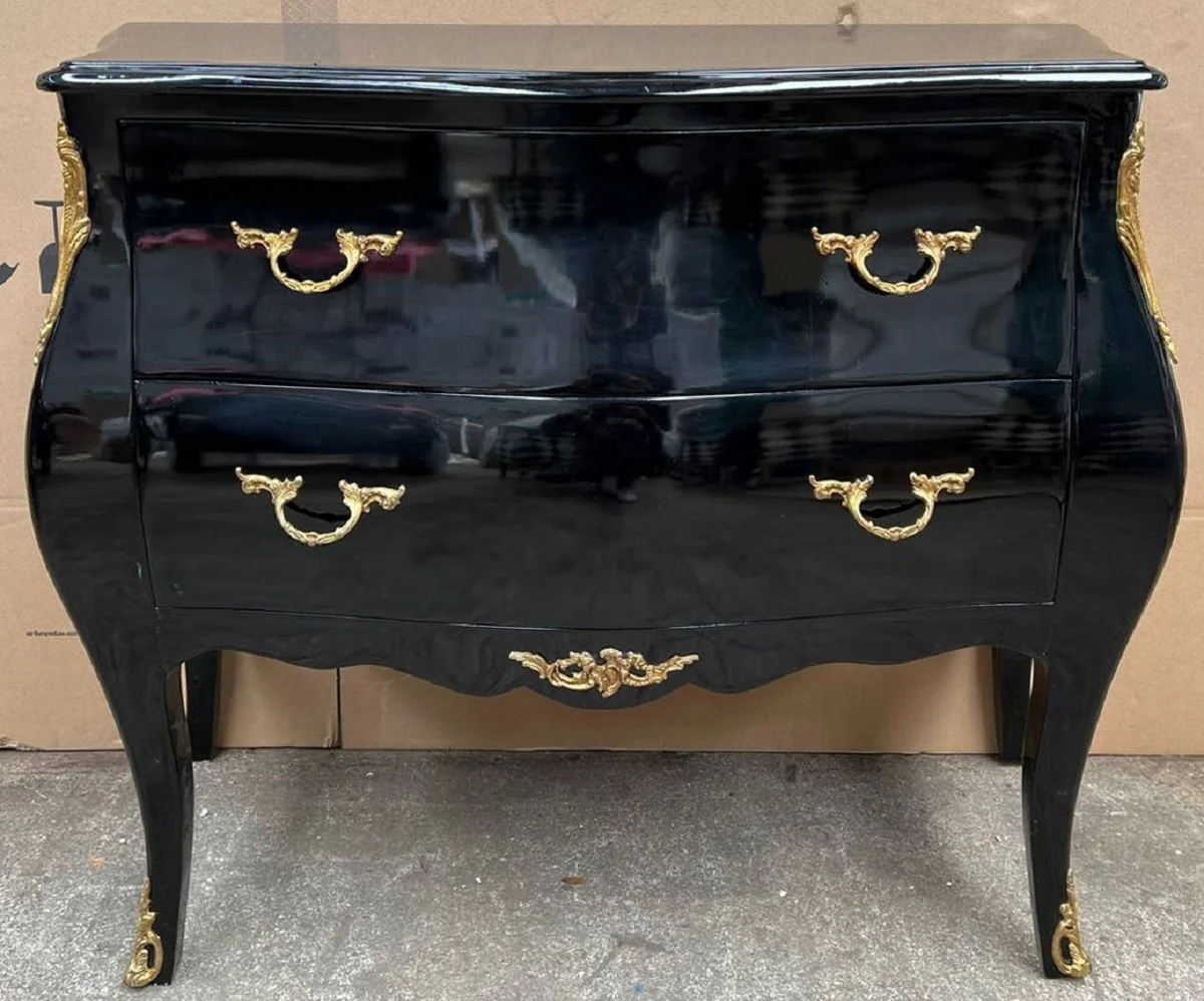 Barock Kommode mit 2 Schubladen Schwarz / Gold - Handgefertigte Massivholz Kommode im Barockstil - Handgefertigte Barock Möbel - Edel & Prunkvoll