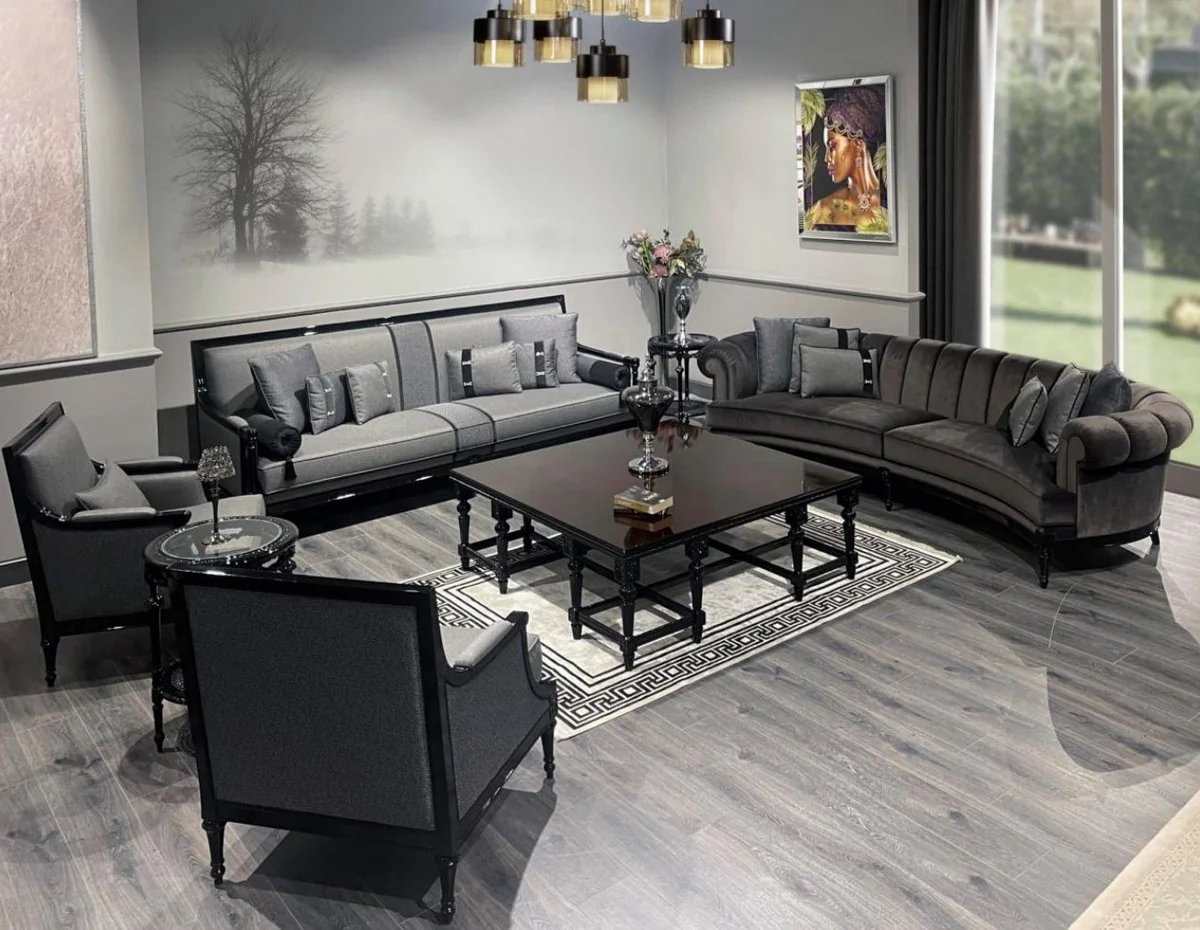 Luxus Barock Sofa Grau / Schwarz - Prunkvolles Wohnzimmer Sofa - Barockstil Wohnzimmer Möbel - Luxus Möbel im Barockstil - Barock Einrichtung - Edel & Prunkvoll