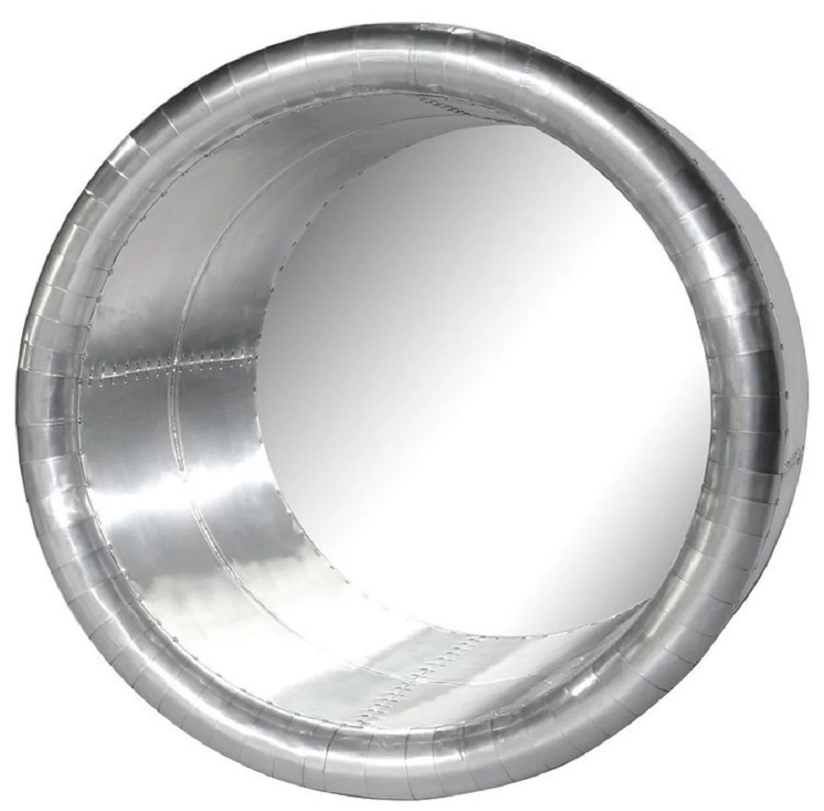 Vintage Aviator Spiegel Silber Ø 74 cm - Runder Aluminium Flugzeug Design Wandspiegel - Aluminium Flugzeug Möbel