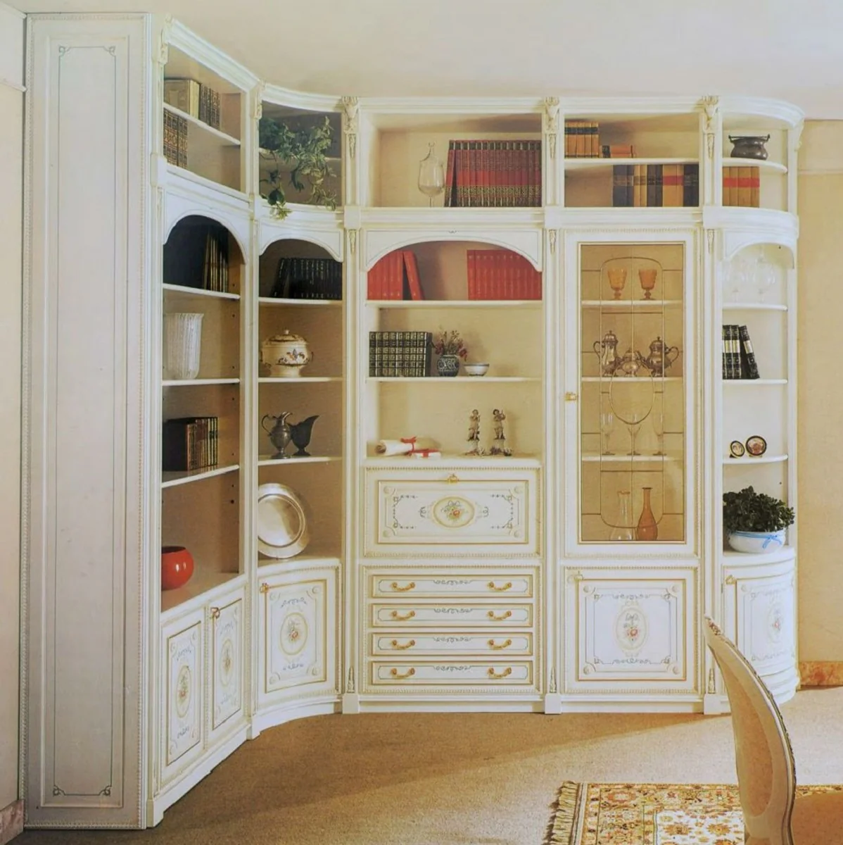 Luxus Barock Eckschrank Weiß / Mehrfarbig / Gold - Handgefertigter Wohnzimmer Schrank im Barockstil - Barock Wohnzimmer Möbel - Erstklassische Qualität - Made in Italy