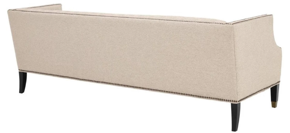 Luxus Sofa Sandfarben / Schwarz / Antik Messingfarben 210 x 80 x H. 75 cm - Wohnzimmermöbel