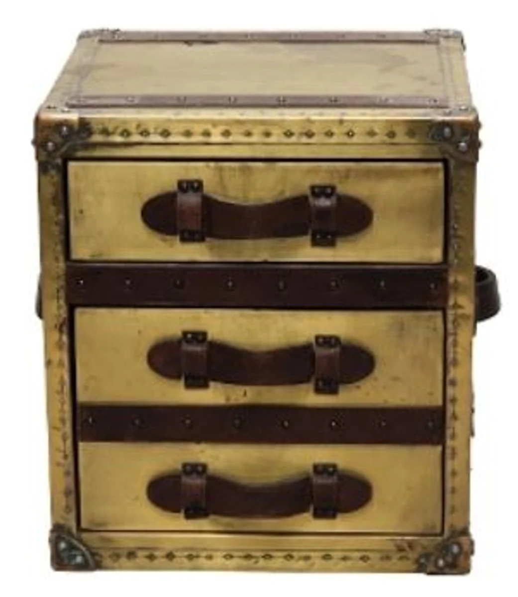 Luxus Beistelltisch mit 2 Schubladen Oxidiert Kupferfarben / Dunkelbraun 52 x 48 x H. 50 cm - Handgefertigter Beistelltisch im Kofferlook