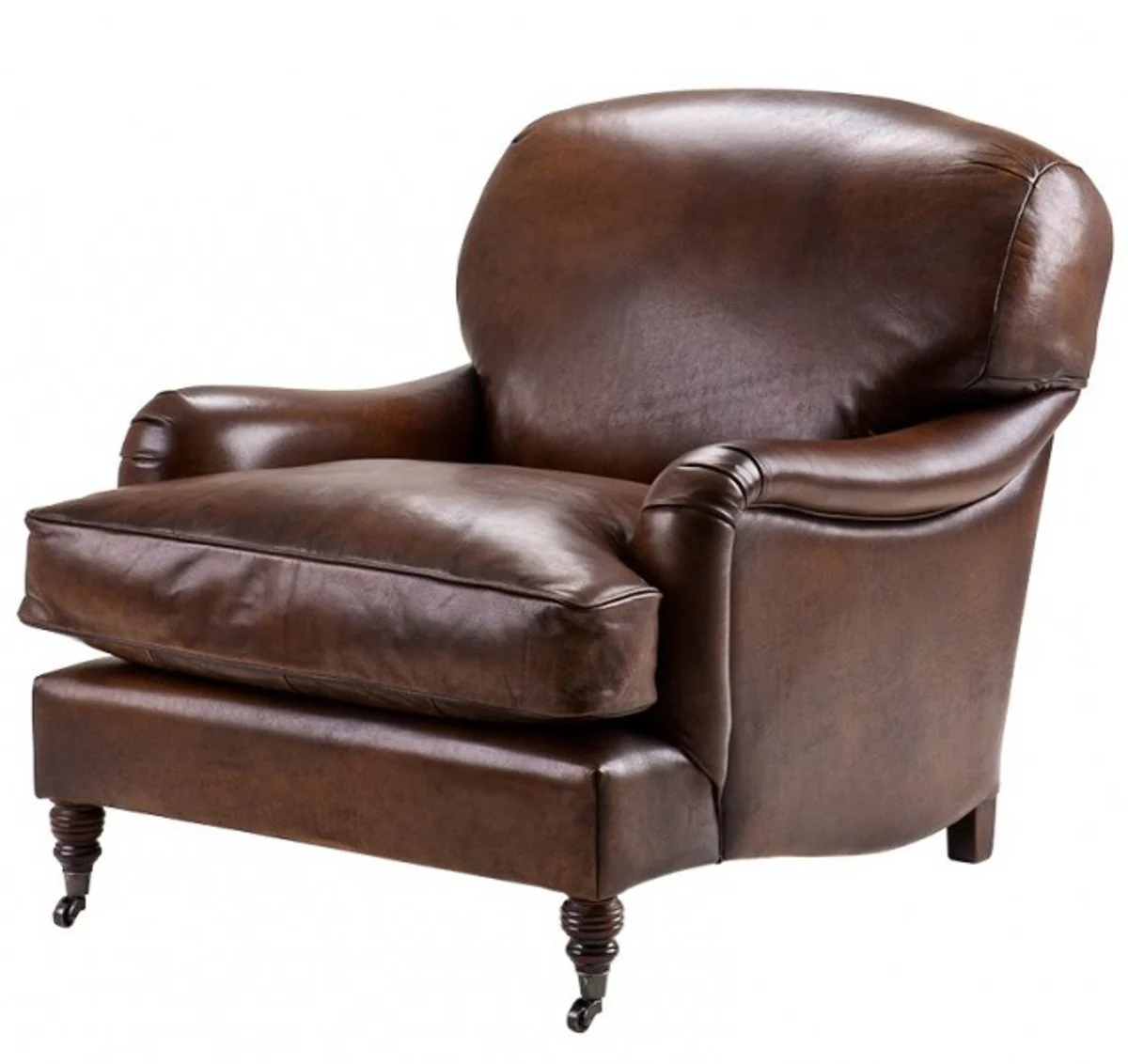 Chesterfield Luxus Echt Leder Ohrensessel Vintage Leder Dunkelbraun von - Club Sessel