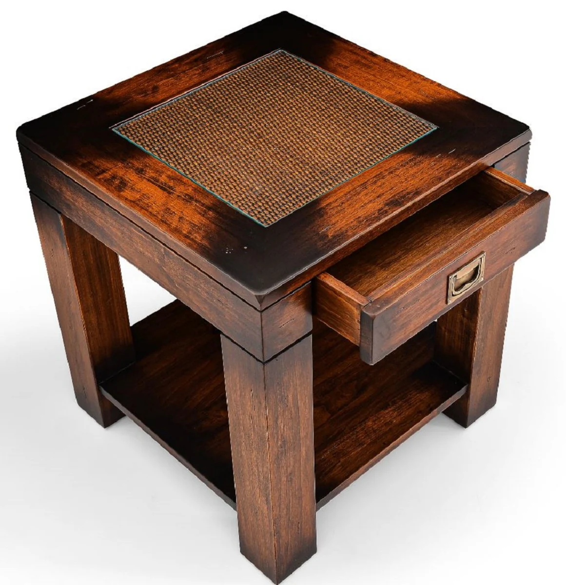 Luxus Vintage Stil Beistelltisch Braun 50 x 50 x H. 55 cm - Quadratischer Nachttisch mit Schublade - Wohnzimmer Möbel - Schlafzimmer Möbel - Luxus Vintage Stil Möbel