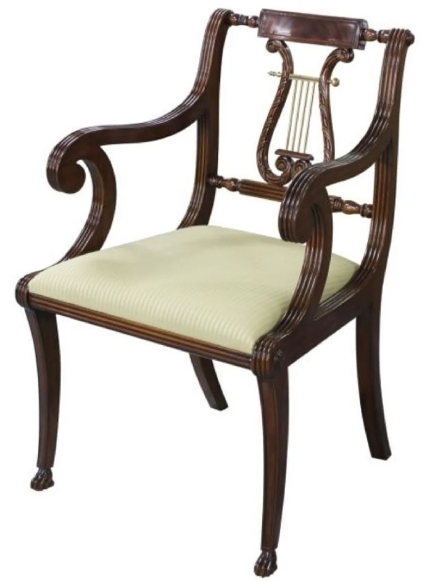 Luxus Barock Esszimmerstuhl mit Armlehnen Braun / Gold 59 x 59 x H. 88 cm - Esszimmermöbel