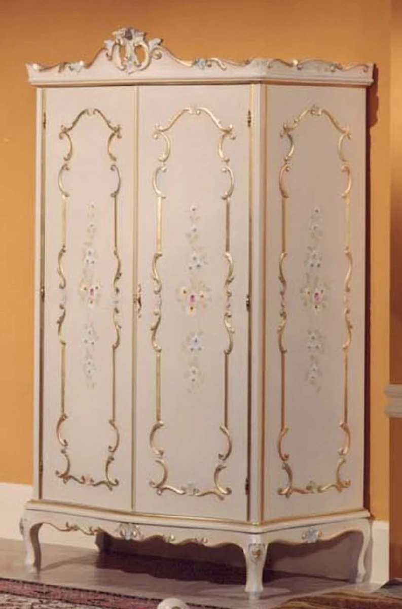Luxus Barock Schlafzimmerschrank Elfenbein / Mehrfarbig / Gold - Prunkvoller Barock Kleiderschrank - Luxus Schlafzimmer Möbel im Barockstil - Luxus Qualität - Made in Italy