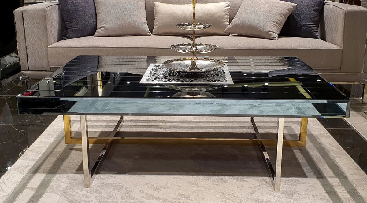 Luxus Couchtisch Silber / Gold 120 x 60 x H. 43 cm - Verspiegelter Wohnzimmertisch - Verspiegelte Luxus Wohnzimmer Möbel