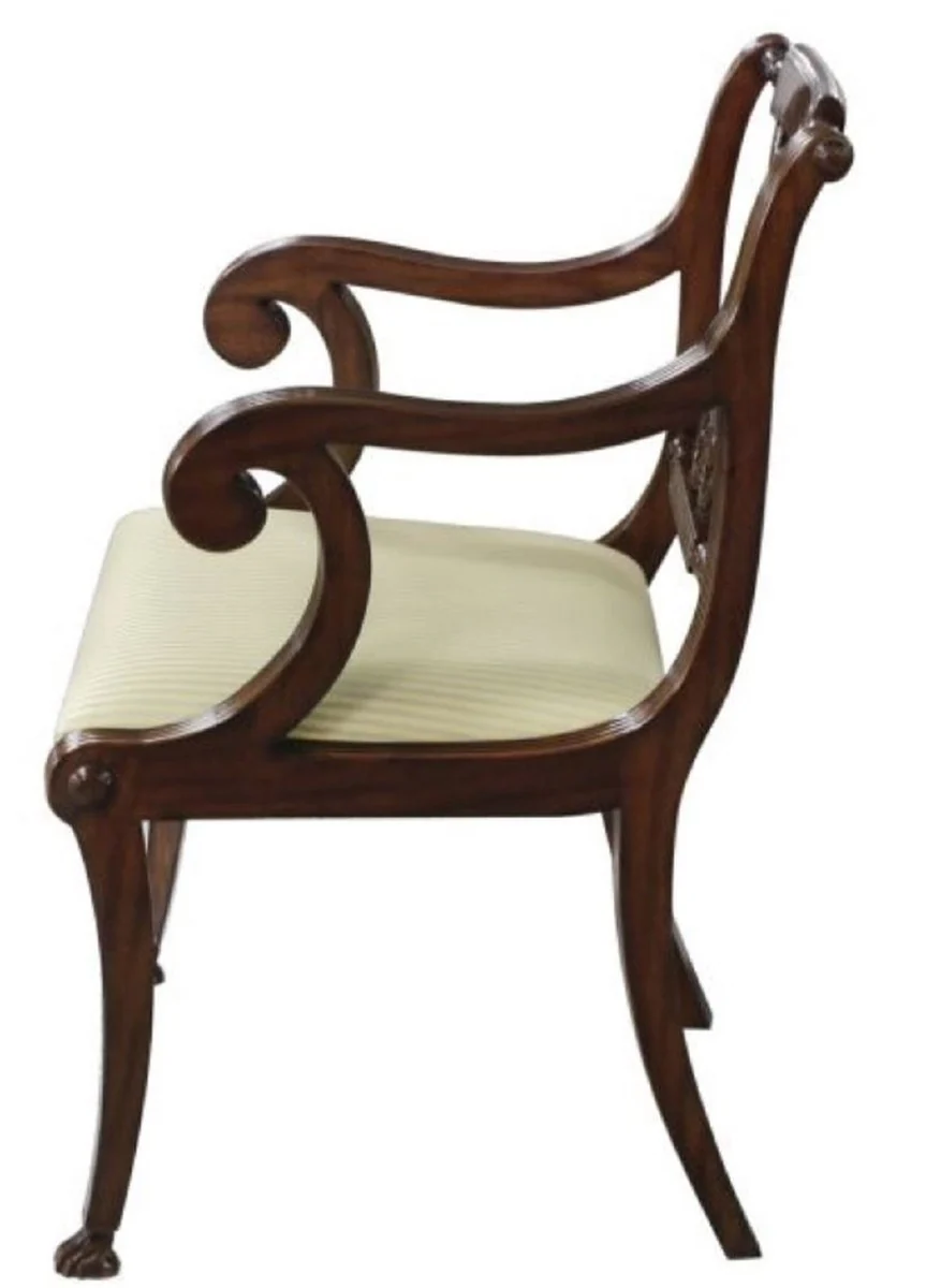 Luxus Barock Esszimmerstuhl mit Armlehnen Braun / Gold 59 x 59 x H. 88 cm - Esszimmermöbel