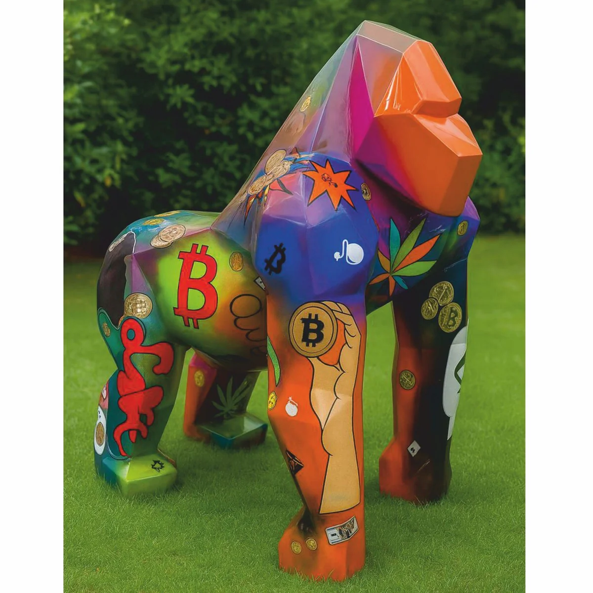 XXL Deko Skulptur Gorilla Affe Bunt H. 131 cm - Garten Figur