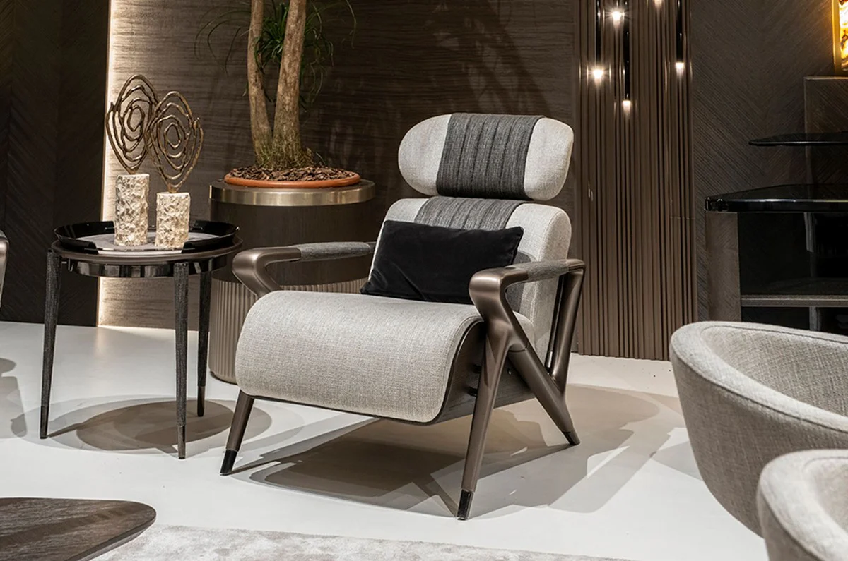 Luxus 3-Bein Beistelltisch Grau / Schwarz / Bronze Ø 53 x H. 55,16 cm - Runder Wohnzimmer Beistelltisch - Hotel Tisch - Wohnzimmer Möbel - Hotel Möbel - Luxus Qualität