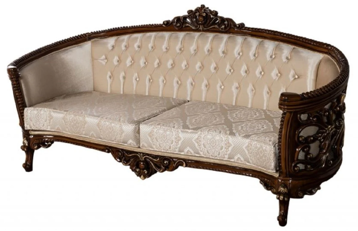 Luxus Barock Sofa Beige / Braun / Gold - Prunkvolles Wohnzimmer Sofa mit elegantem Muster - Barock Wohnzimmer Möbel