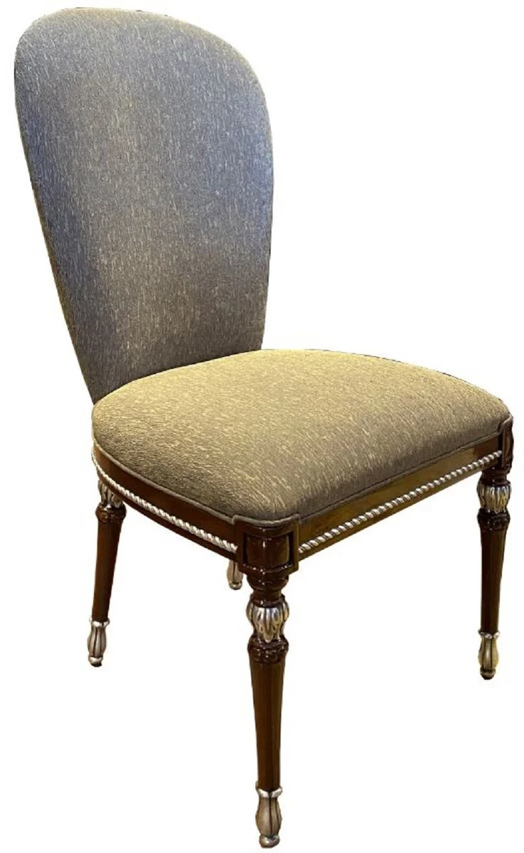 Luxus Barock Esszimmer Stuhl Set Grau / Braun / Silber 52 x 55 x H. 100 cm - Barock Küchen Stühle 6er Set - Esszimmer Möbel im Barockstil