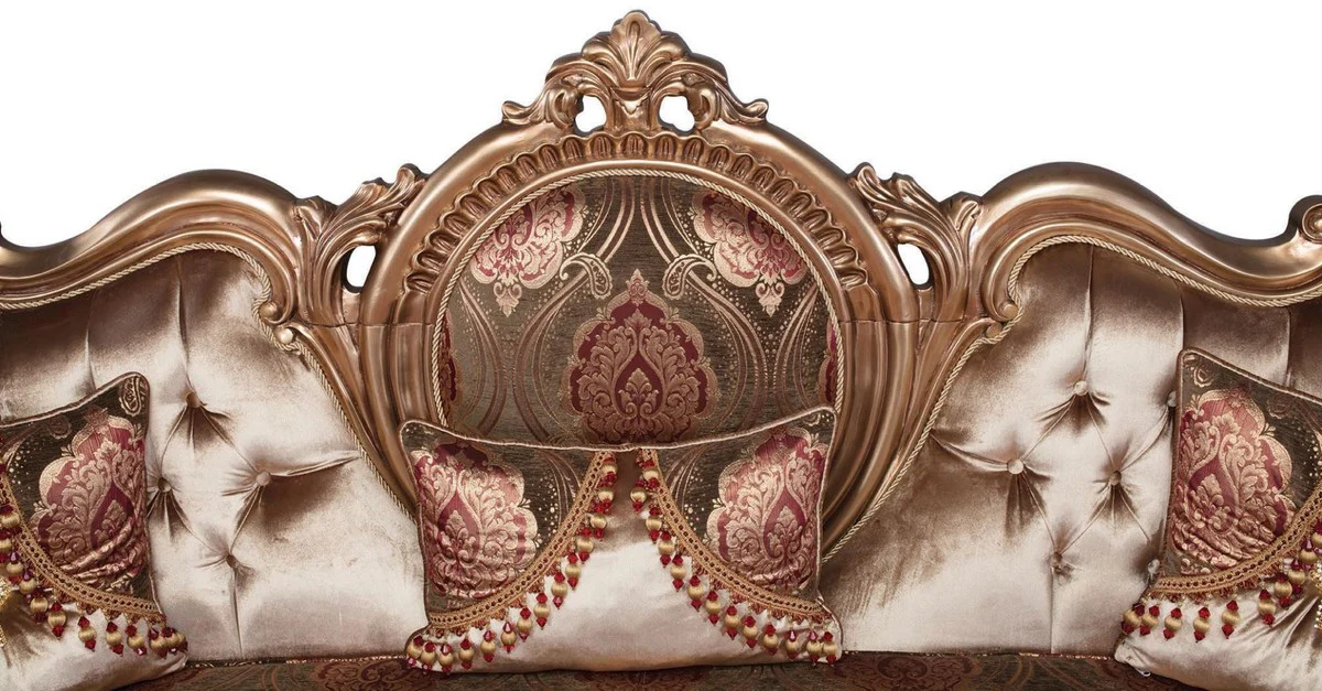 Luxus Barock Wohnzimmer Set Bronze / Braun / Bordeauxrot - 1 Sofa & 2 Sessel & 1 Couchtisch - Prunkvolle Wohnzimmermöbel im Barockstil