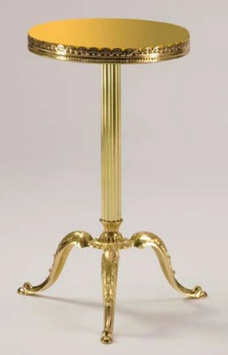 Luxus Barock Beistelltisch Gold Ø 32 x H. 50 cm - Runder Messing Tisch mit Massivholz Tischplate und Glasplatte - Barock Möbel - Luxus Qualität - Made in Italy