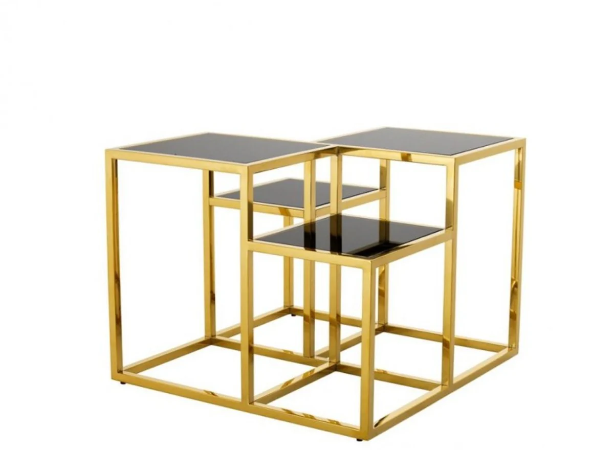 Luxus Art Deco Designer Beistelltisch Gold mit schwarzem Glas - Luxus Kollektion