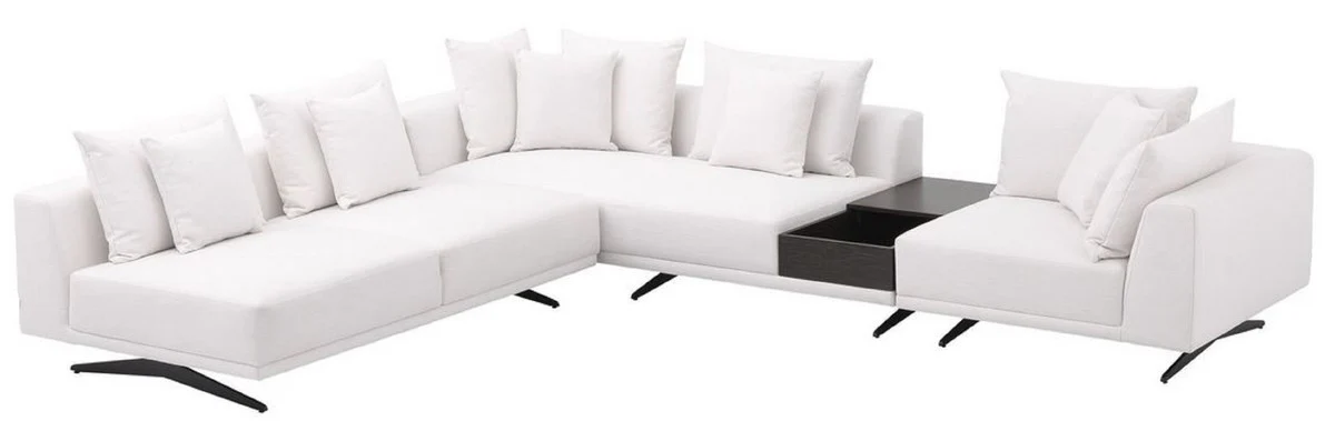 Luxus Ecksofa Weiß / Bronzefarben 340 x 292 x H. 64 cm - Edles Wohnzimmer Sofa mit Kissen - Luxus Möbel - Luxus Qualität
