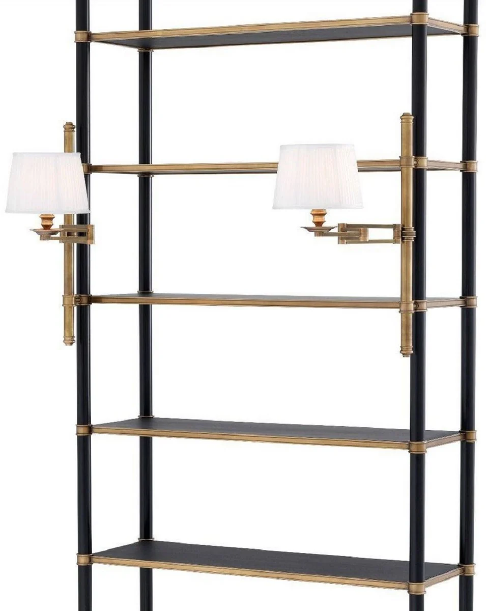 Luxus Regalschrank mit 2 schwenkbaren Leuchten Vintage Messing / Schwarz 105 x 44 x H. 250 cm - Bücherschrank - Wohnzimmerschrank - Büroschrank - Luxus Möbel
