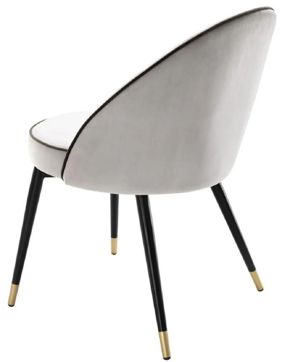 Luxus Esszimmerstuhl Set Hellgrau / Schwarz / Messing 55 x 64 x H. 83 cm - Esszimmermöbel - Luxus Kollektion