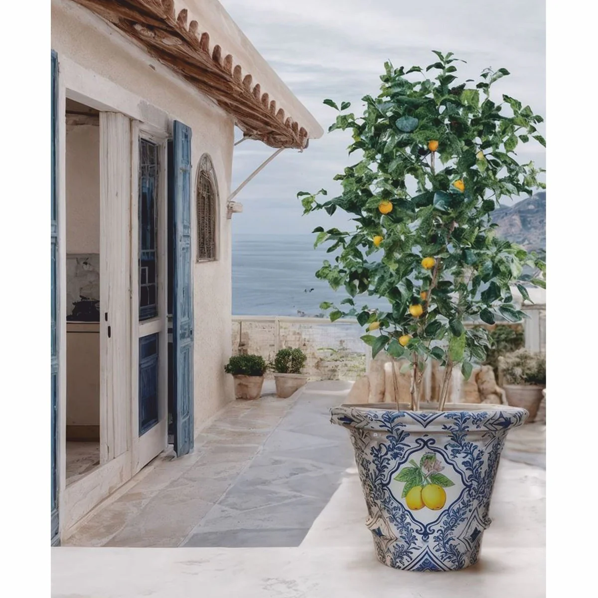 Luxus Blumentopf Blau / Weiß / Bunt Ø 80 x H. 63 cm - Garten Deko