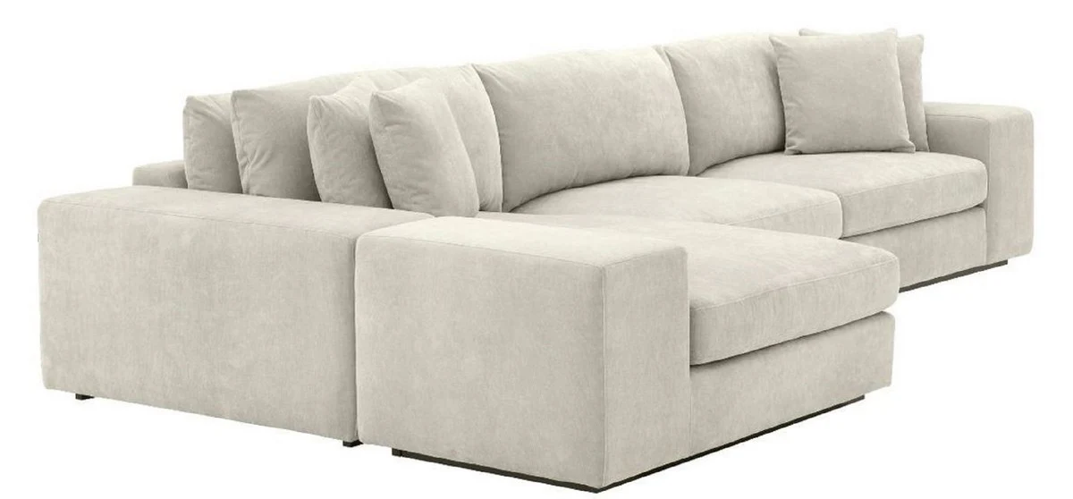 Luxus Ecksofa Sandfarben / Schwarz 380 x 200 x H. 90 cm - Wohnzimmer Sofa mit Kissen - Luxus Qualität