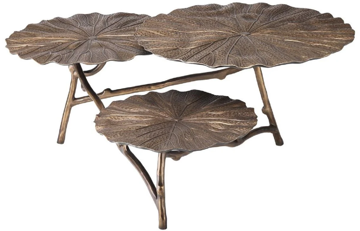 Designer Couchtisch Antik Messing H. 37 cm - Aluminium Wohnzimmertisch mit 3 Tischplatten - Luxus Wohnzimmer Möbel