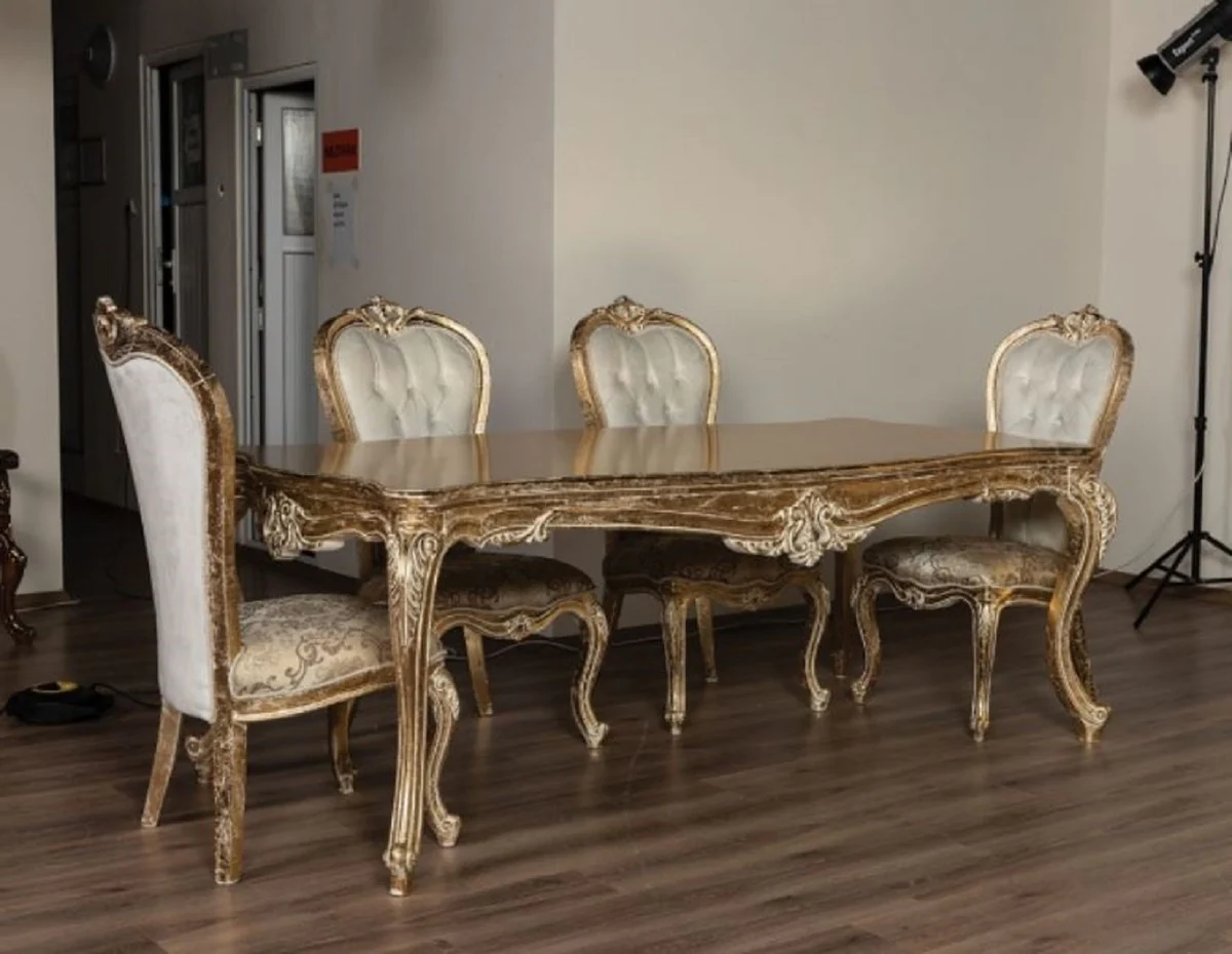 Luxus Barock Esstisch Antik Gold - Handgefertigter Massivholz Esszimmertisch im Barockstil - Barock Esszimmer Möbel - Edel & Prunkvoll