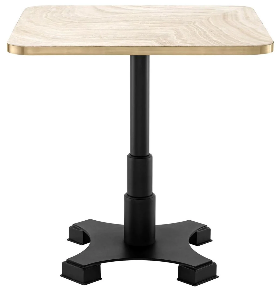 Luxus Esstisch Beige / Messing / Schwarz 75 x 75 x H. 75,5 cm - Quadratischer Küchentisch mit Travertin Tischplatte - Esszimmer Möbel - Luxus Möbel - Luxus Einrichtung