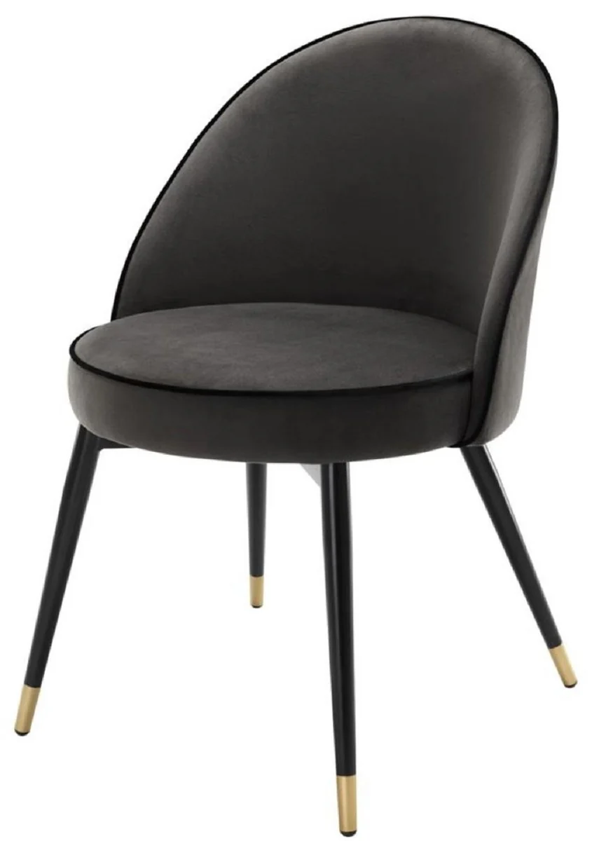 Luxus Esszimmerstuhl Set Dunkelgrau / Schwarz / Messing 55 x 64 x H. 83 cm - Esszimmermöbel - Luxus Kollektion