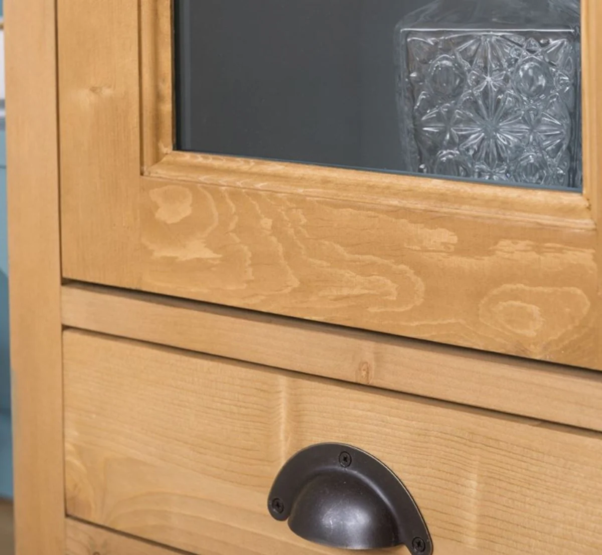 Landhausstil Küchenschrank Naturfarben / Hellblau 180 x 50 x H. 197 cm - Massivholz Esszimmerschrank - Esszimmermöbel im Landhausstil