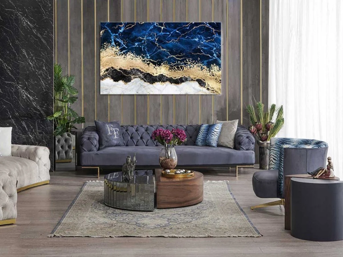 Luxus Chesterfield 3er Sofa Lila / Schwarz / Gold 250 x 100 x H. 65 cm - Wohnzimmer Sofa - Hotel Sofa - Wohnzimmer Möbel - Chesterfield Möbel - Luxus Möbel - Luxus Einrichtung