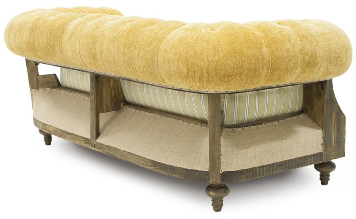 Luxus Chesterfield Sofa Gelb / Beige / Braun 215 x 100 x H. 72 cm - Wohnzimmer Sofa - Hotel Sofa - Wohnzimmer Möbel - Chesterfield Möbel - Luxus Möbel - Luxus Einrichtung